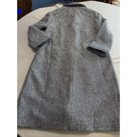 Kate Spade Metallic Tinsel Silver Wool Moonlight Coat Size 4 New - Picture 7 of 10